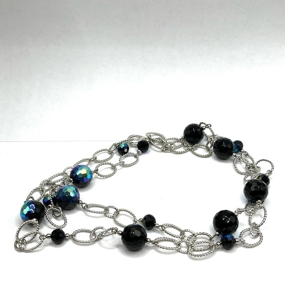 Premier Designs Necklace Blue and Black Beads Twisted oval Chain links Stunning - Picture 11 of 13